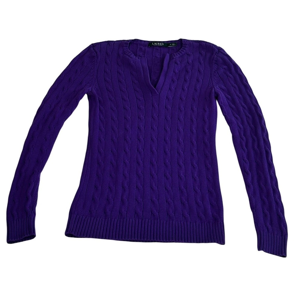 Lauren Ralph Lauren Purple Cable Knit Split Neck Sweater Womens - Small - Picture 2 of 5